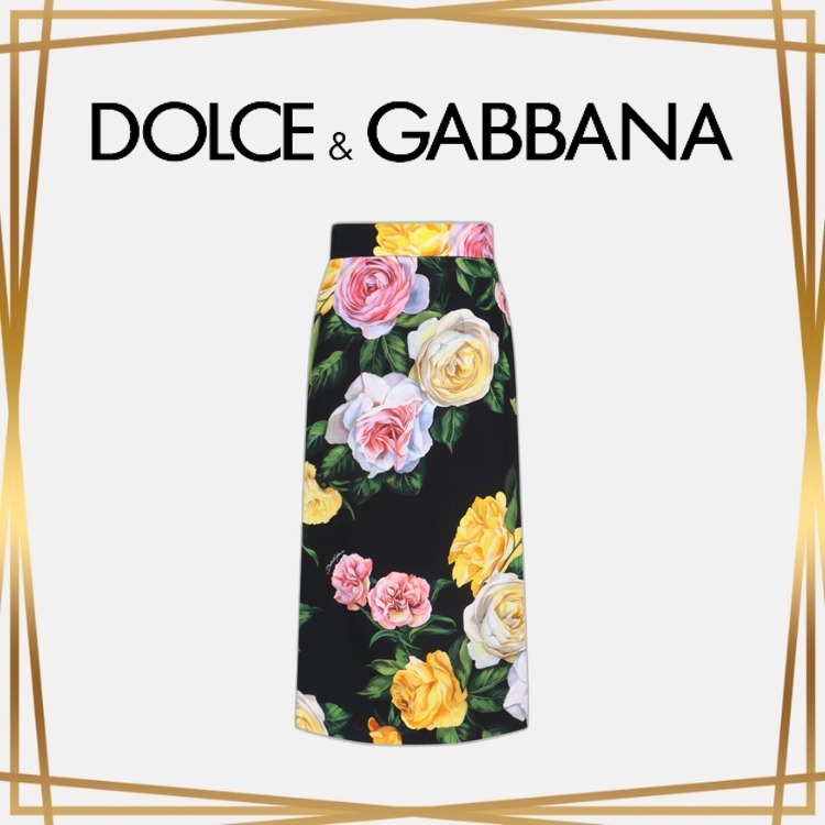 関税送料無料 Dolce&Gabbana フローラルプリント ミディスカート