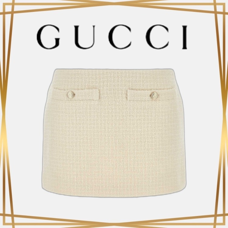 関税送料無料 GUCCI ダミエ ブークレ ツイード ミニスカート