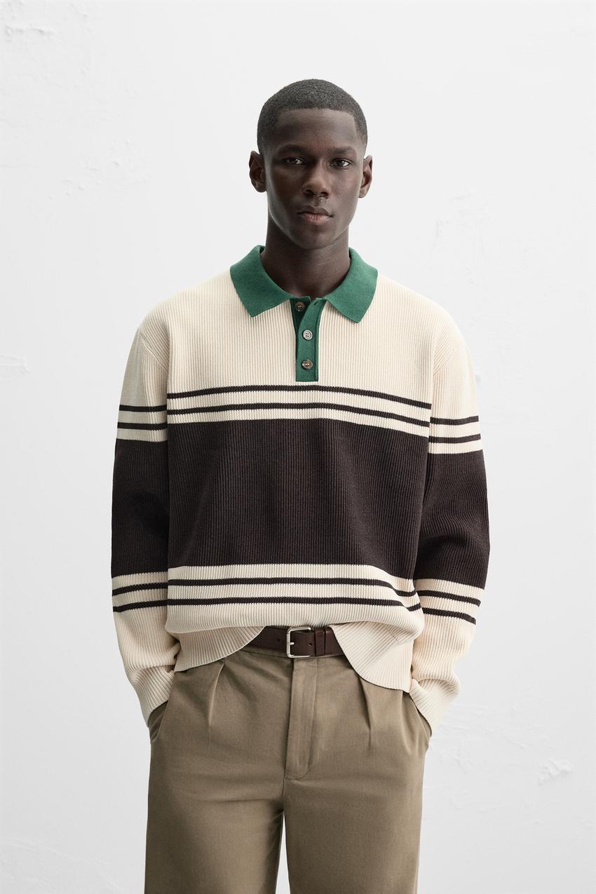★ドイツ発*ZARA*新作*コンバインテクスチャーニットポロ/DB★ ☆ドイツ発*ZARA*新作*テクスチャー長袖ニットポロ/ECRU BROWN