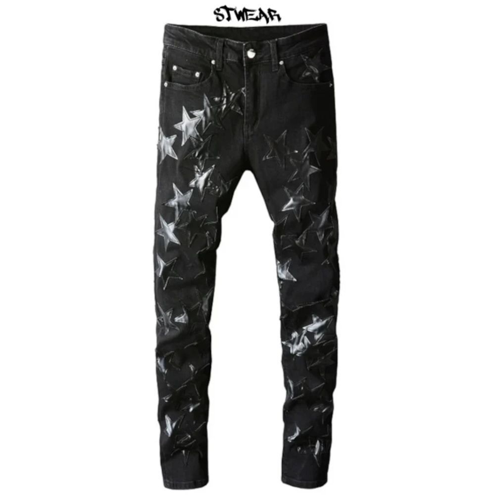 STWEAR 星 スター ダメージ パッチジーンズ スリムフィット