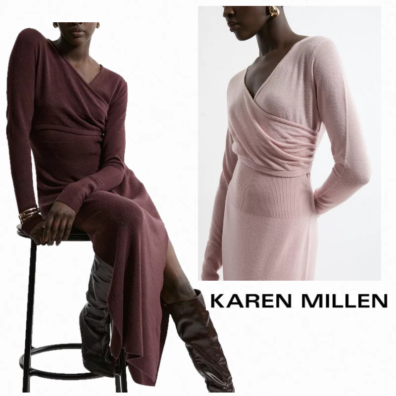 【KAREN MILLEN】アルパカ ウールラップ ミディニット ドレス