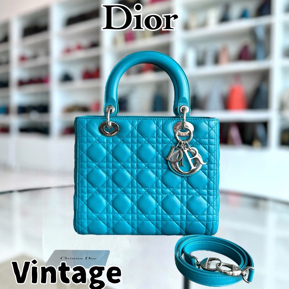 【ヴィンテージ】Rank:S☆Dior Blue Medium Cannage バック