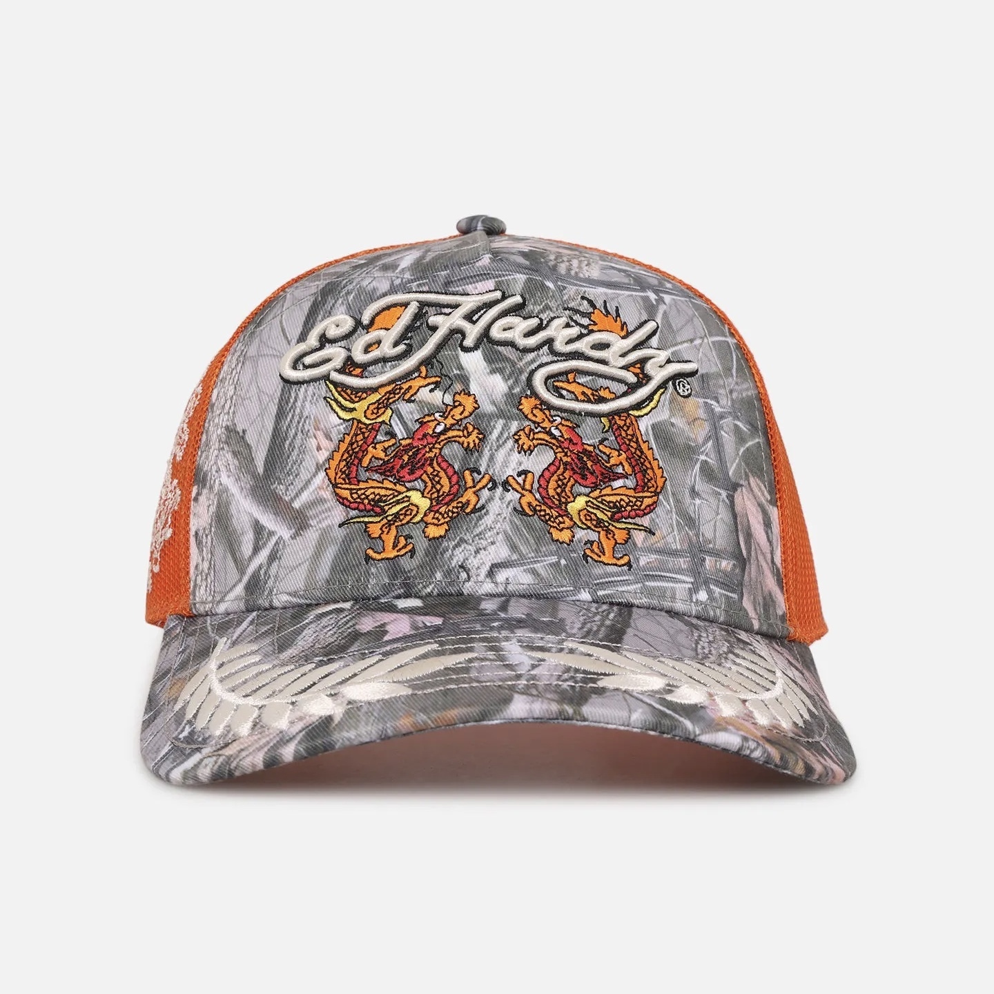お歳暮 人気 オシャレ Ed Hardy オレンジ 灰 龍 メッシュキャップ 帽子 エドハーディ 帽子