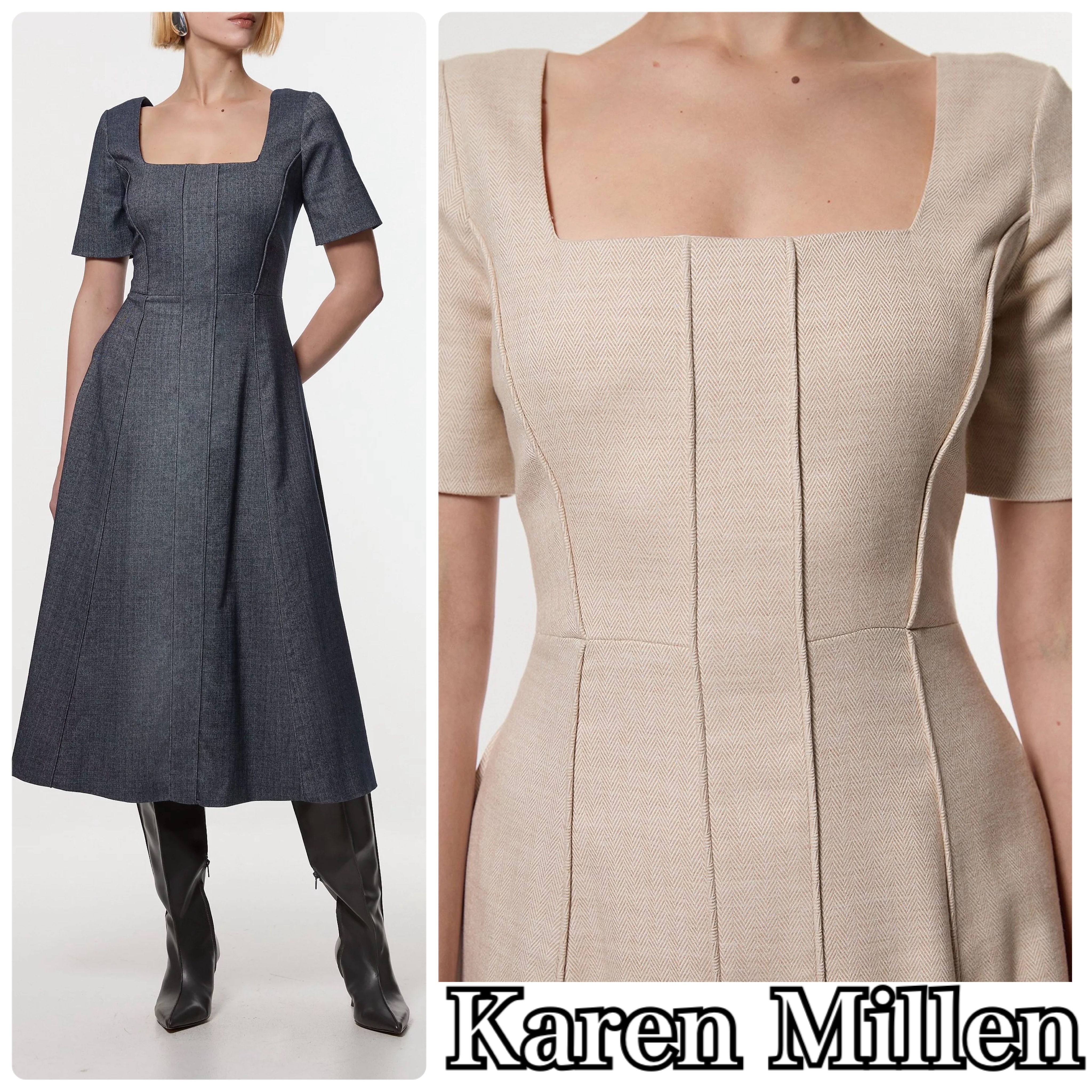 【Karen Millen】ヘリンボーン テーラード ミディ ワンピース