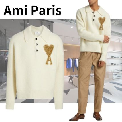 AMI Paris ロゴインターシャ セーター | ホワイト | FARFETCH JP