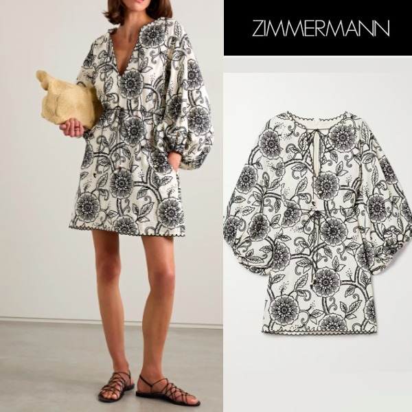 【Zimmermann】Tallow belted embroidered linen mini dress