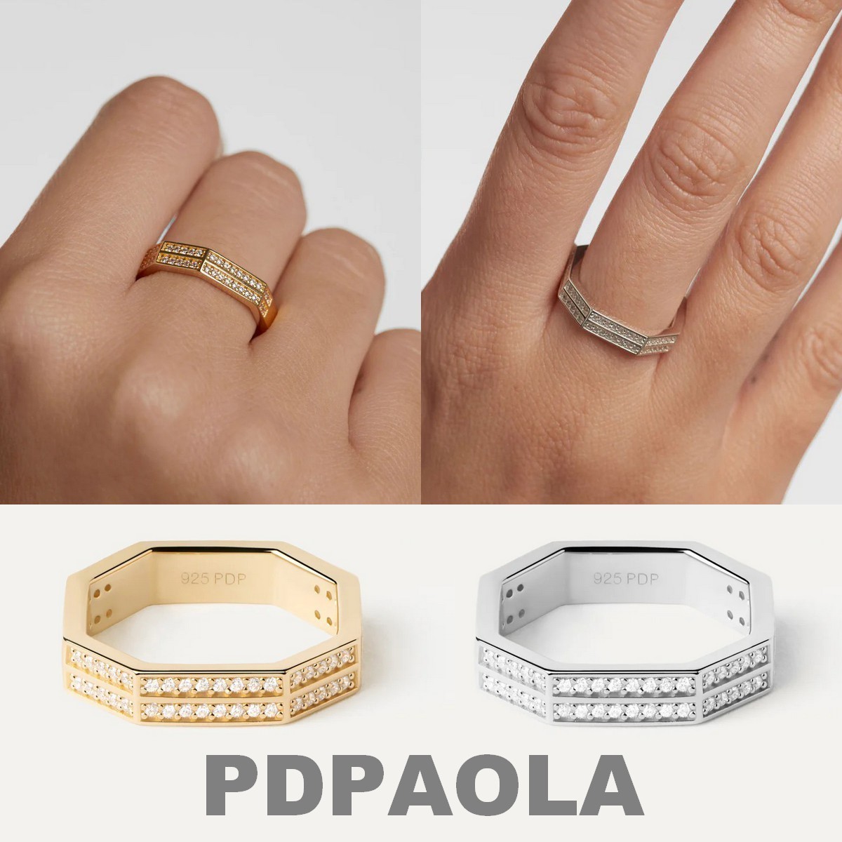 【New!】人気◆PDPAOLA ラインストーン付き2連風リング O◆全2色