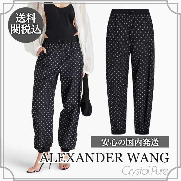 【ALEXANDER WANG】クリスタルロゴ タフタ テーパードパンツ