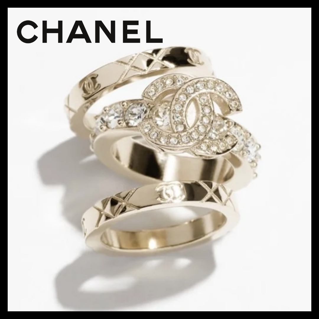 【華やかな手元に♡】CHANEL サークル ゴールド 指輪 3点セット◇指元華やか☆】CHANEL 3連リング ゴールド 指輪