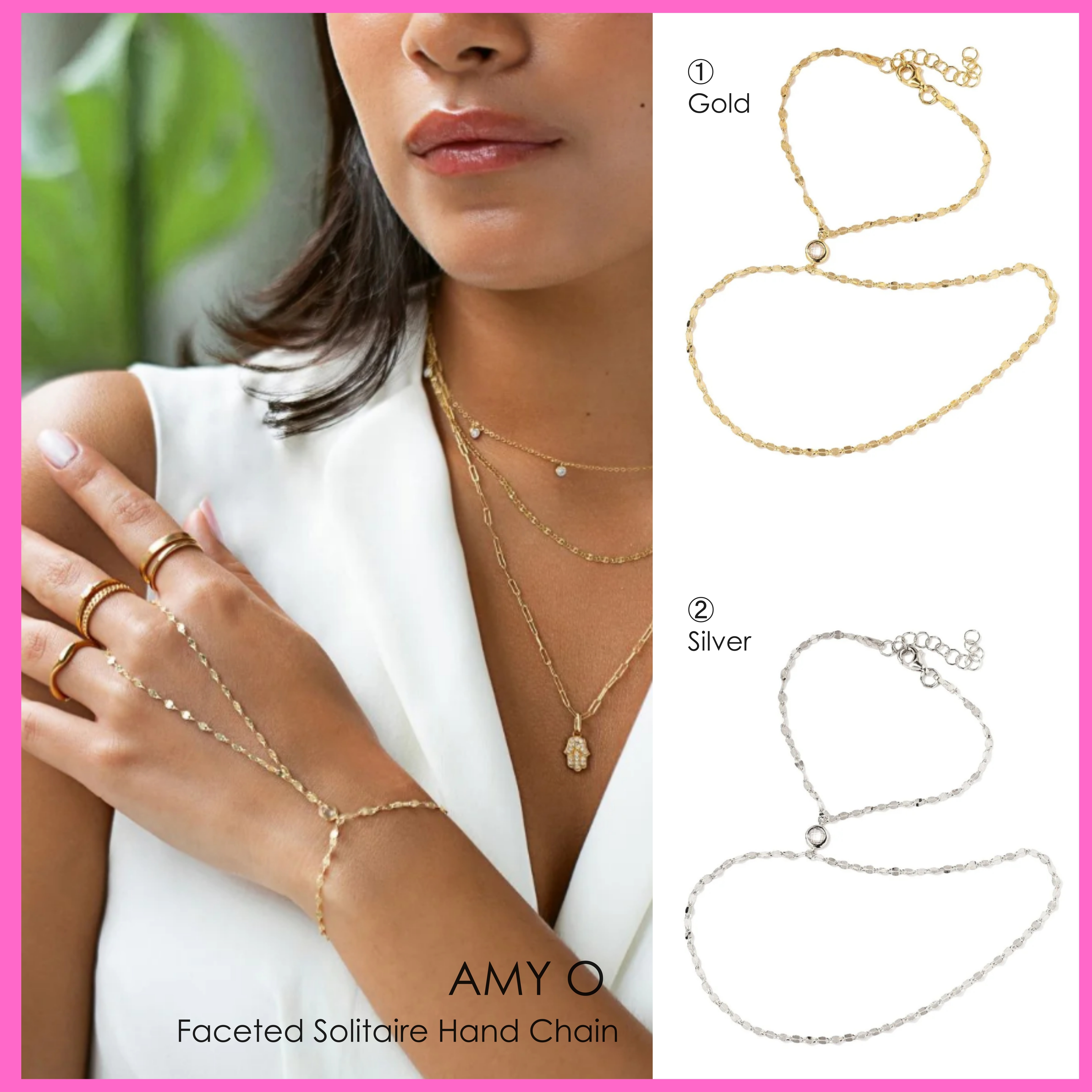 送料関税込【AMY O】Faceted Solitaire Hand Chain (2色) 国内発