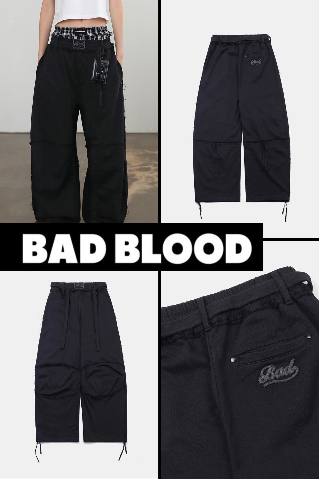 ◎BADBLOOD◎ Raw Edge Convex Jogger Black w-pts24-053