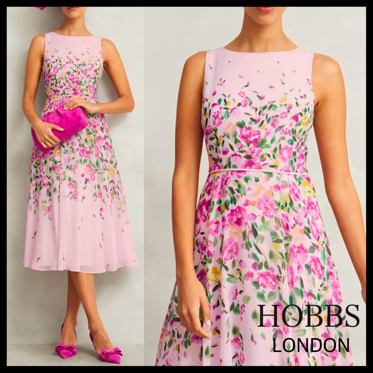 日本未入荷【HOBBS LONDON】CARLYピンクフローラルドレス