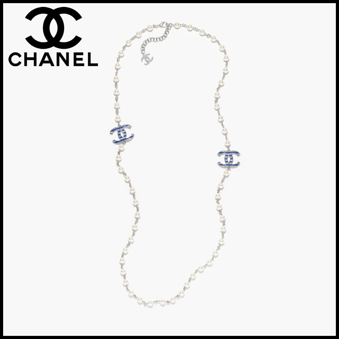 マリン柄のCCロゴが爽やかな♪【CHANEL】25C ロングネックレス