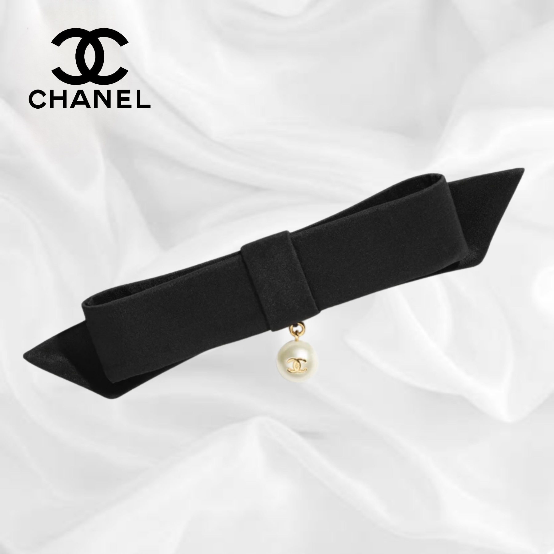 【CHANEL】リボン バレッタ パール シルク ヘアアレンジ 上品