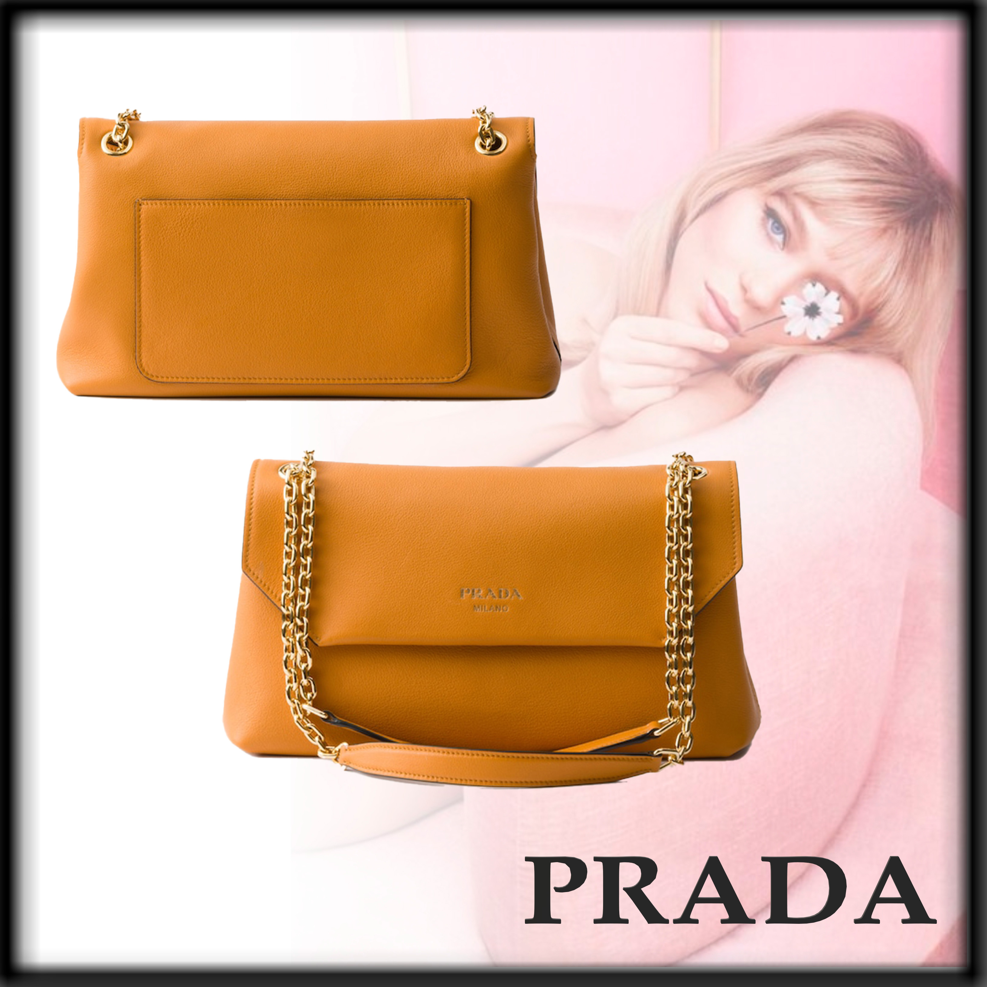 PRADA 上品 Doux ミディアム レザー ショルダーバッグ
