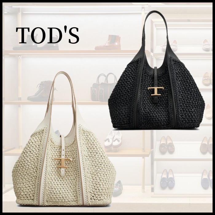 ◆TOD´S◆T タイムレス ラフィア＆レザー バッグ ミディアム