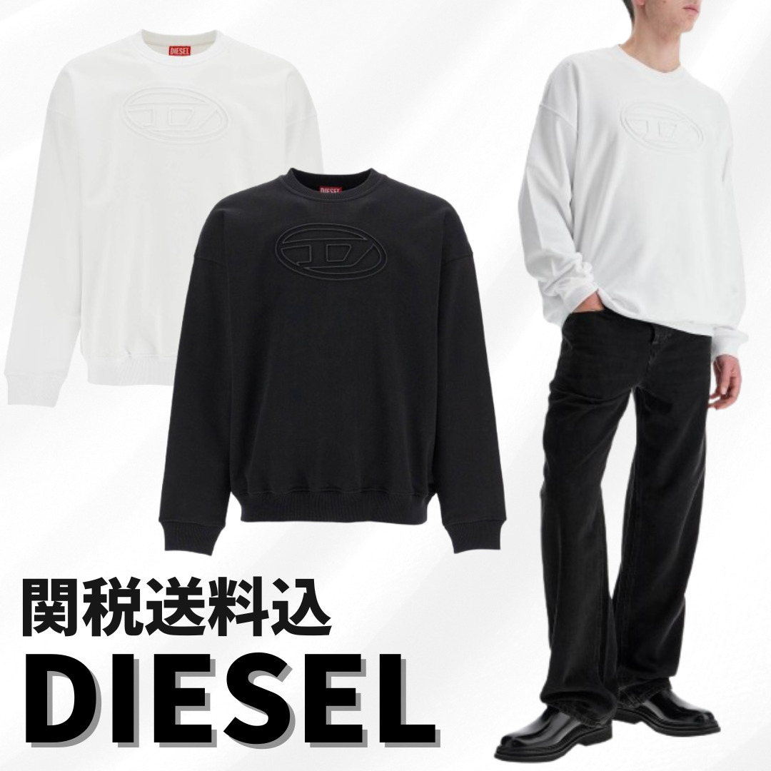 残わずか【DIESEL】コットンスウェットシャツ☆黒 白 ロゴ 無地