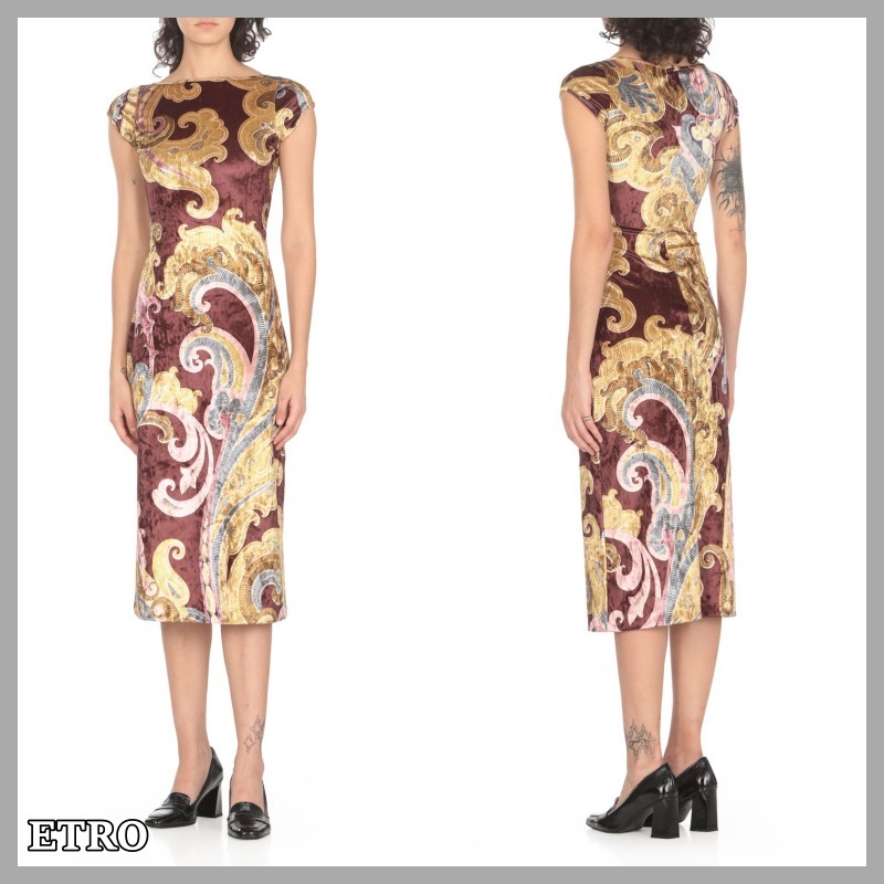 【ETRO】ペイズリープリント シェニール ミディドレス