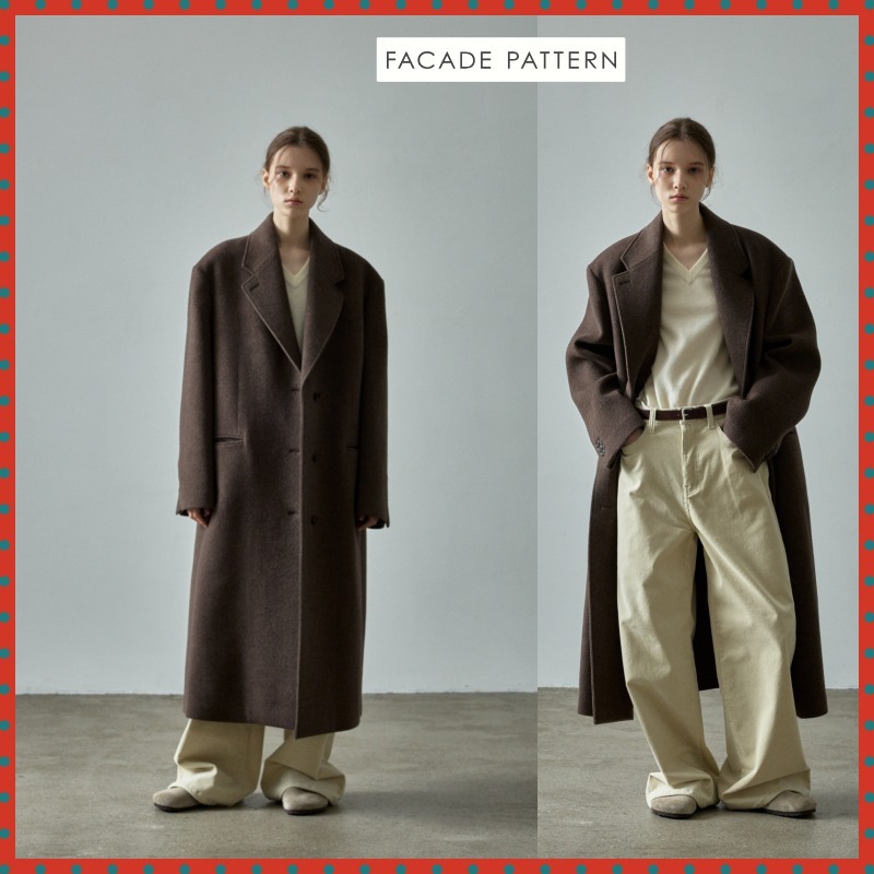 コート FACADE PATTERN Cashmere single coat_melange brown