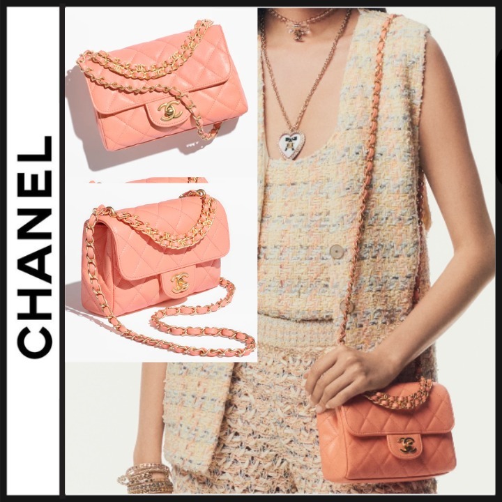 パステルオレンジ♡25P CHANEL ミニチェーンバッグ