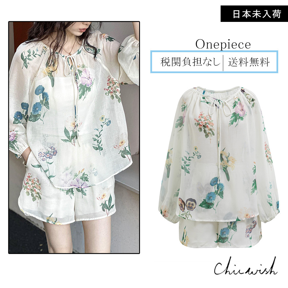 CHICWISH(シックウィッシュ)｜花柄シアーシャツ ショーツセット