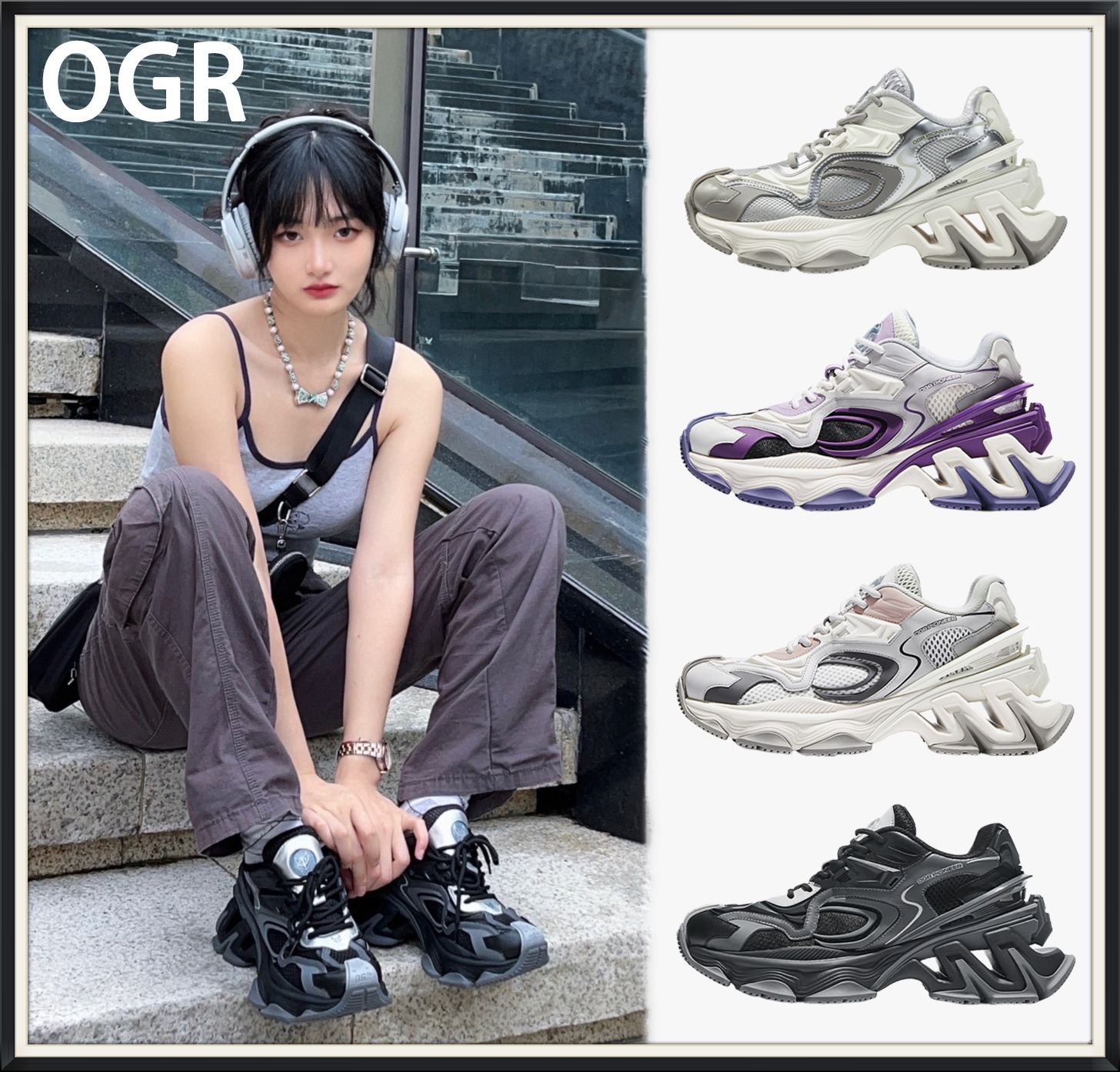 人気◆OGR*R-line PIONEERファッション 厚底スニーカー 男女兼用