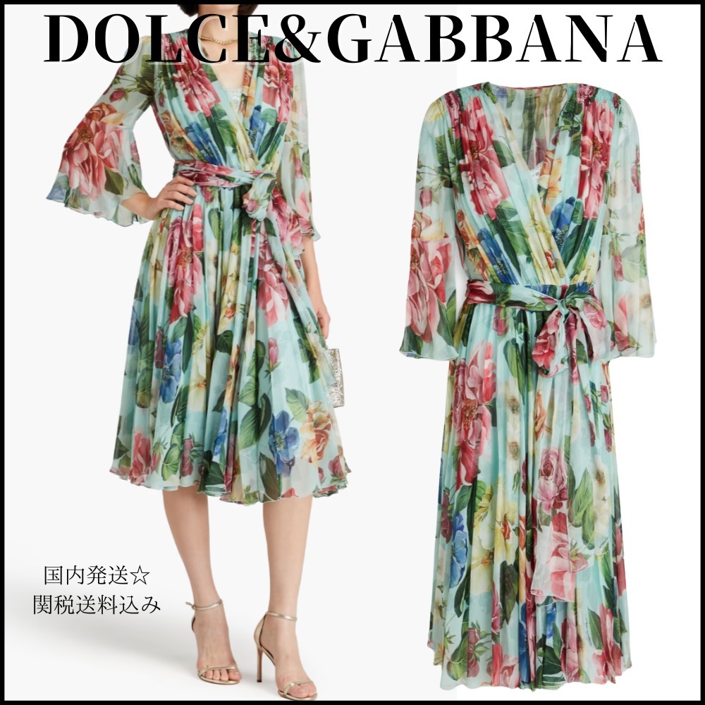 【DOLCE&GABBANA】シルクボイル フローラル ミディワンピース