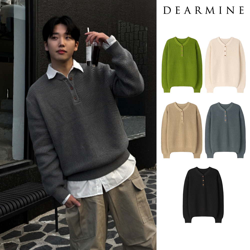 【DEARMINE】Velu Patch Henley Neck Knit