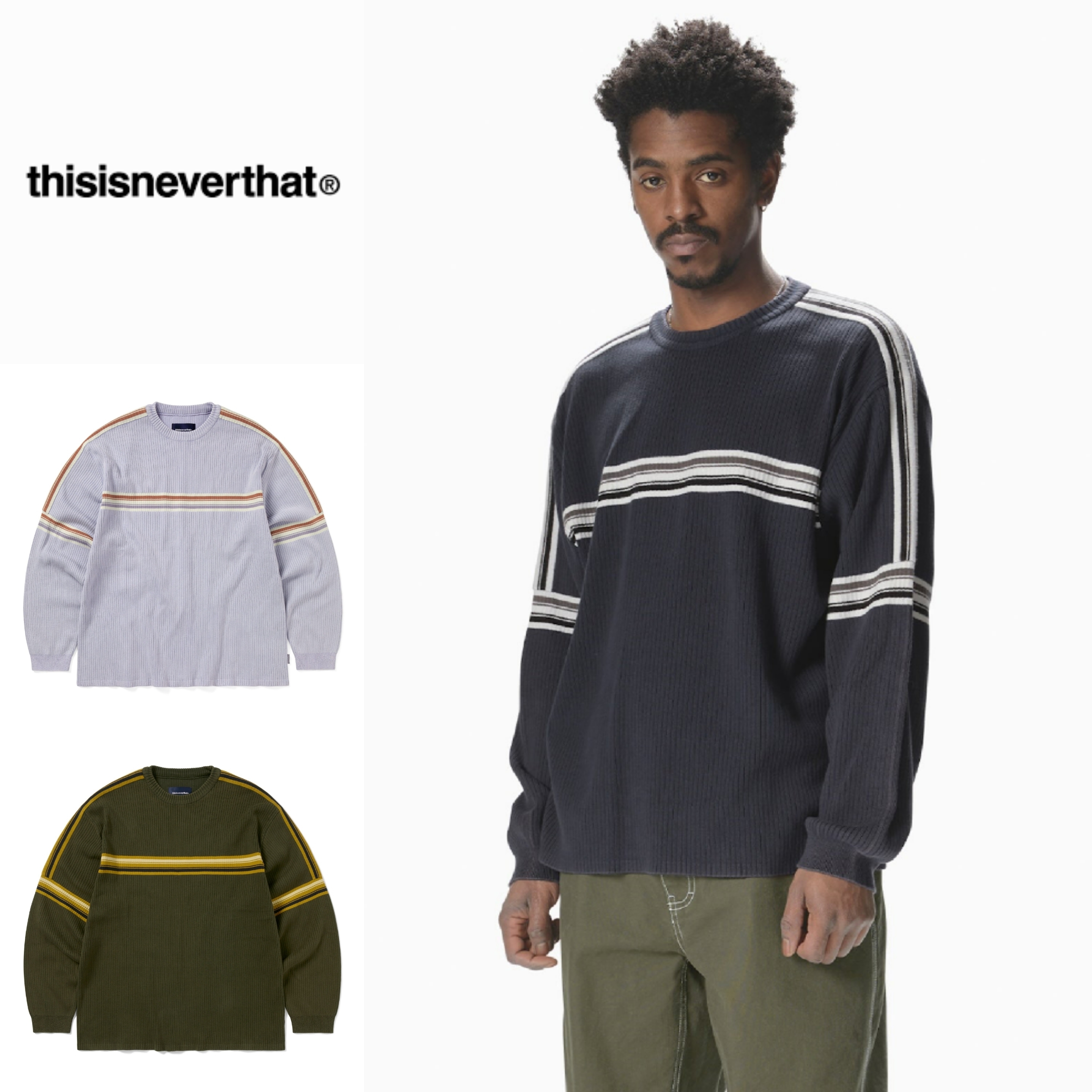 さらに100円引き◆thisisneverthat◆Striped Knit L/S Top