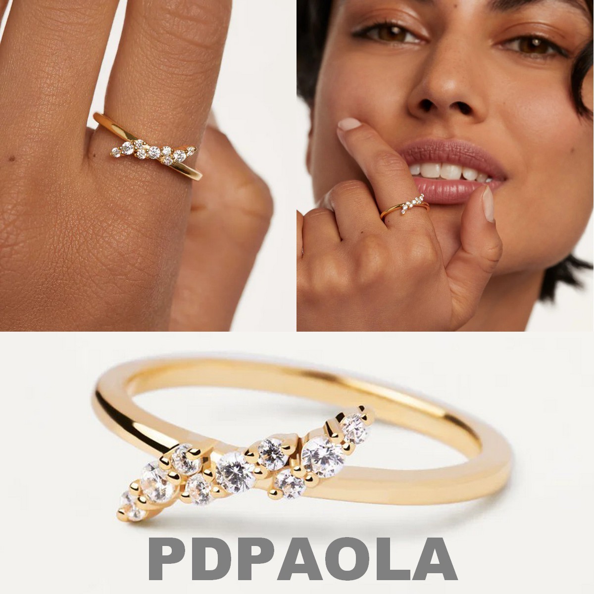 【SALE】海外限定◆PDPAOLA ラインストーン付きNaturaリング◆GD
