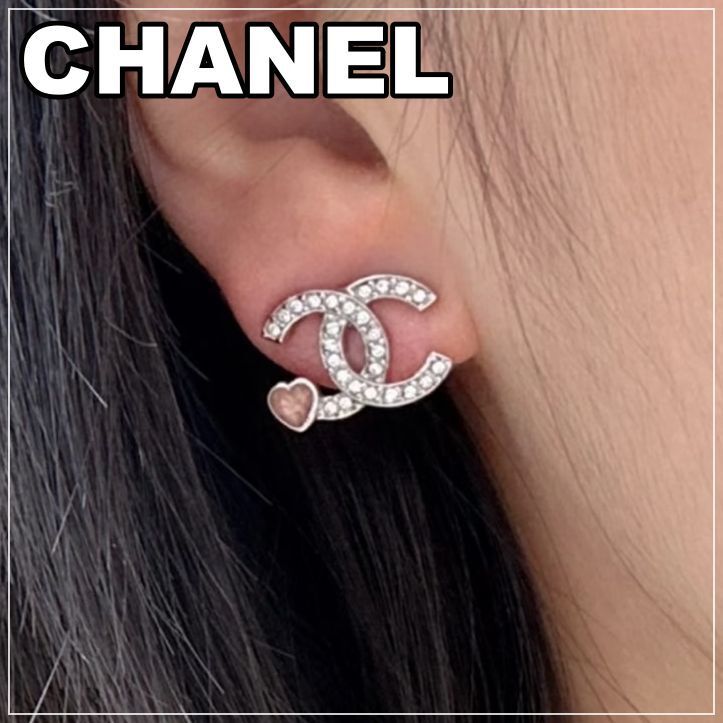 CHANEL 25P《ハートのワンポイント♪》ストラスCCピアス PK