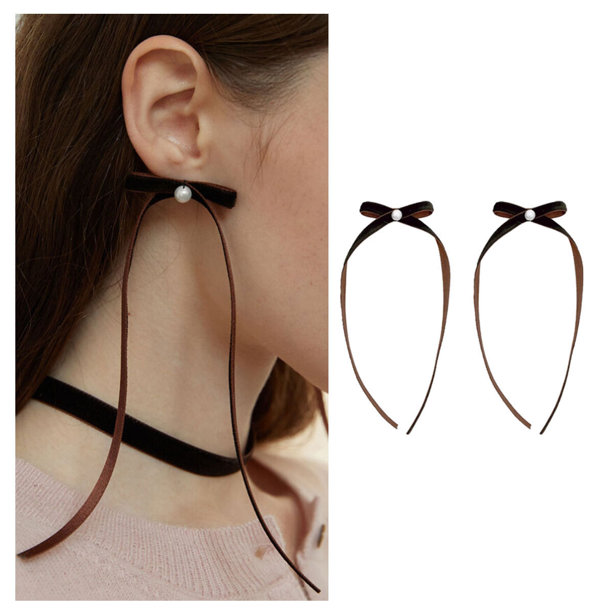 ピアス LOVE ME MONSTER Brown Velvet Ribbon Earrings 5BFM067