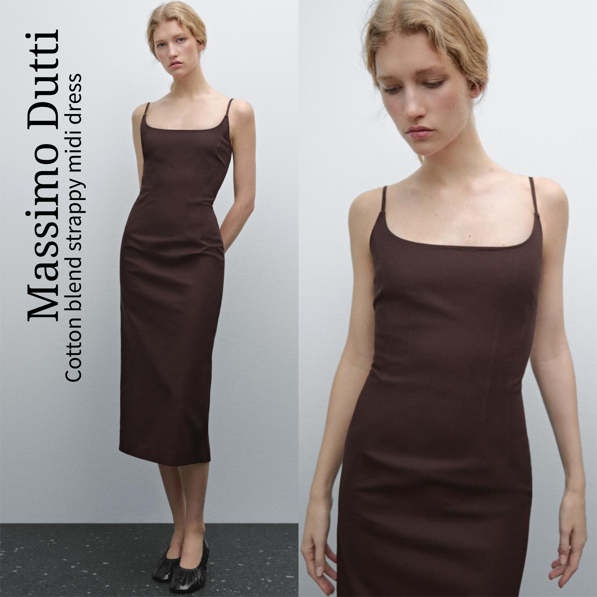 Massimo Dutti【NEW】Cotton blend strappy midi dress