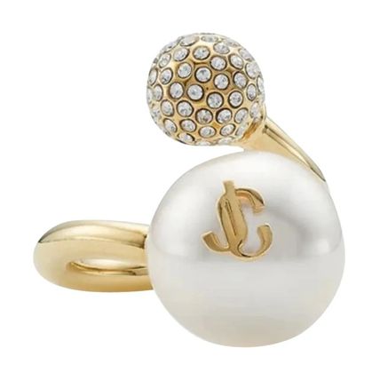 華やぎ【Jimmy Choo】パール クリスタル付き メタルリング Gold-Finish Metal Ring with Crystal Star and Pearl | JC Star