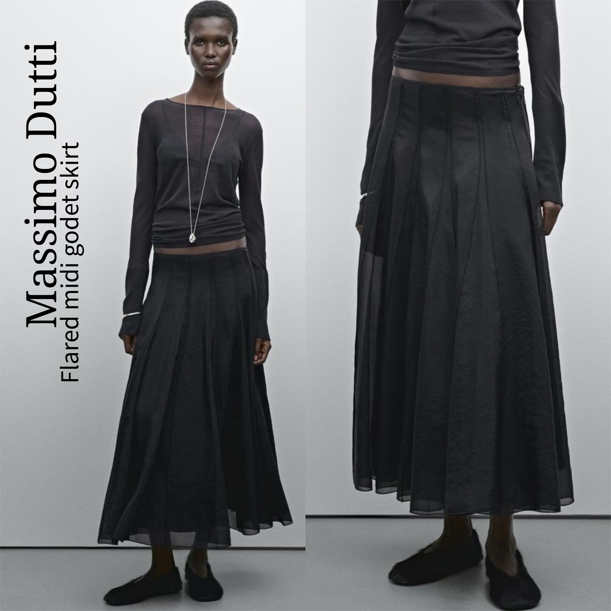 Massimo Dutti【NEW】Flared midi godet skirt