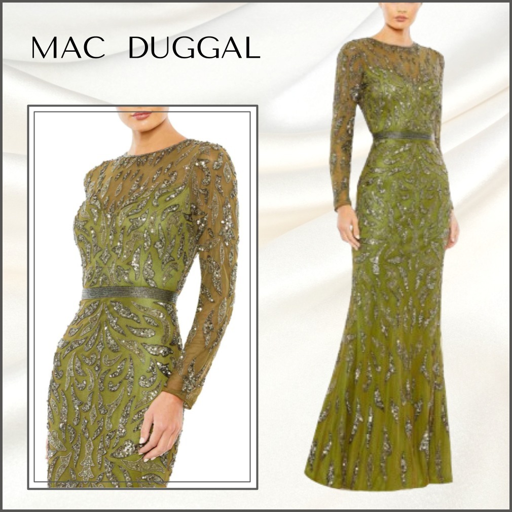 関税送料込【MAC DUGGAL】ロング ドレス スパンコール グリーン