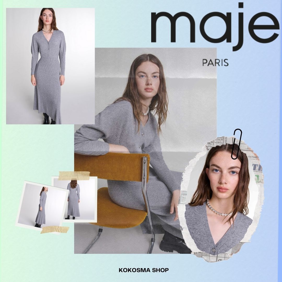 MAJE [マージ] V-neck Knit Maxi Dress