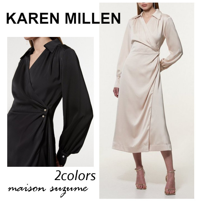 【KAREN MILLEN】パールディテール☆カシュクールドレープワンピ