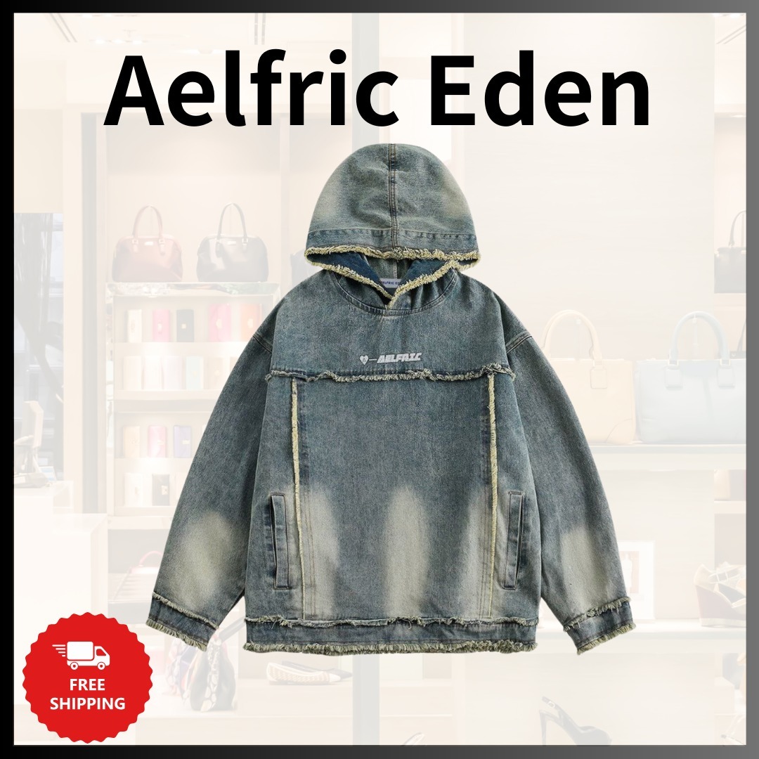 『Aelfric Eden』フリンジ デニム ウォッシュド パーカー