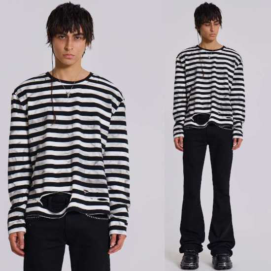 ★JADED LONDON UK★ Dirty Striped Oversized Long Sleeve Tee