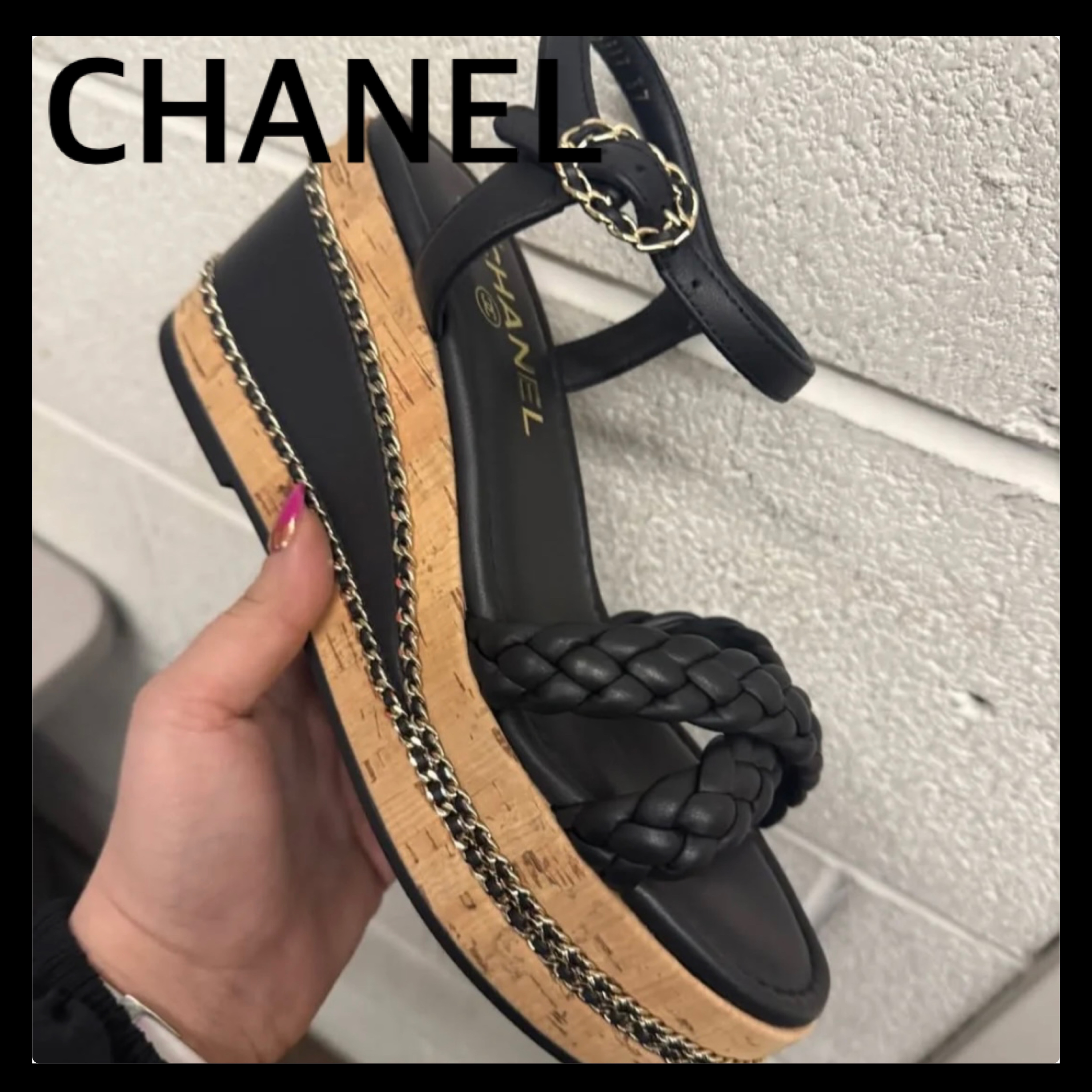 エレガント【CHANEL】チェーン ウエッジソールサンダル