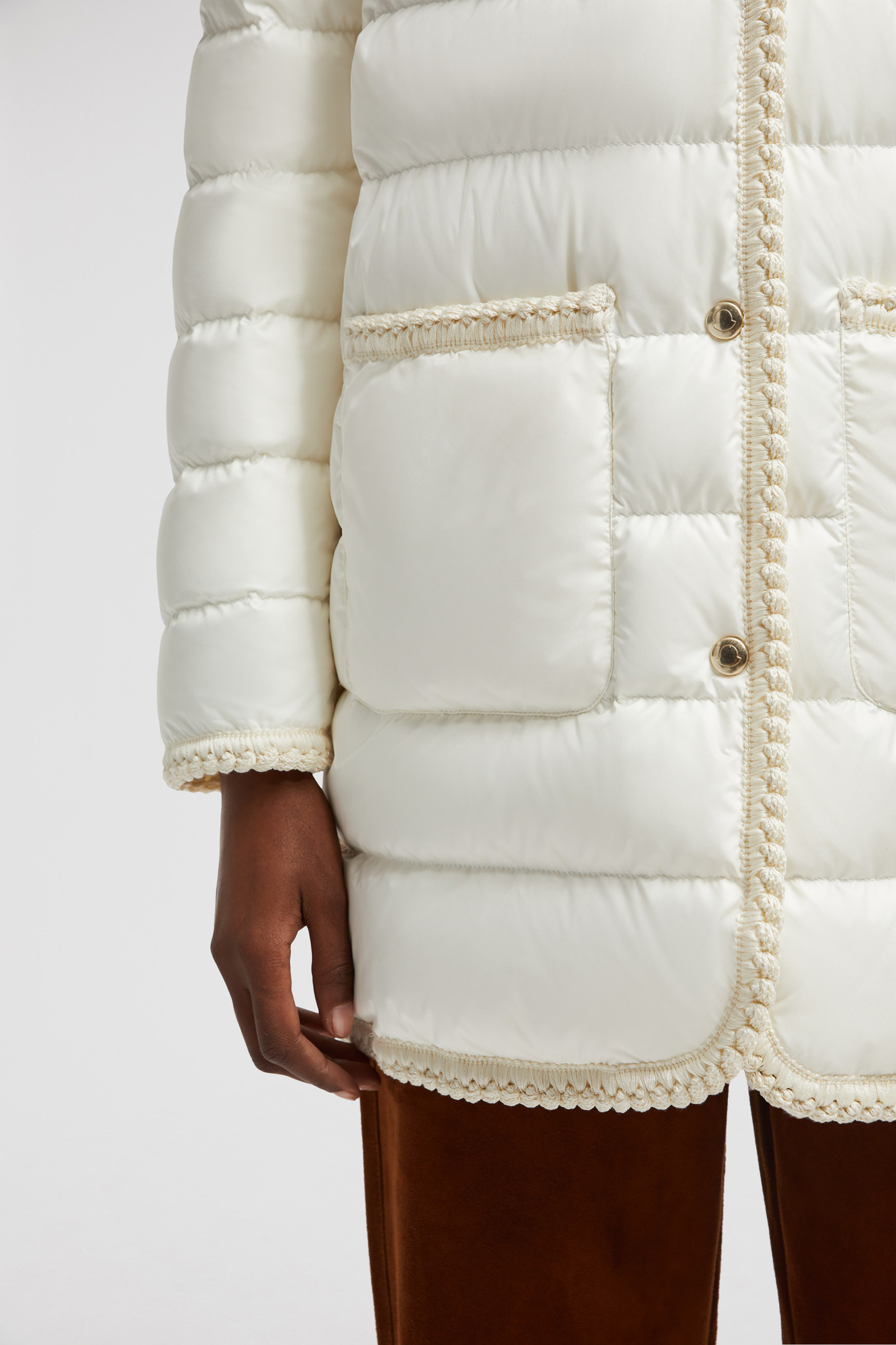 【MONCLER】Gencaylong編み込みトリムロングダウンジャケット MONCLER】GENCAYLONG ロング ダウンジャケット 編み込みトリム