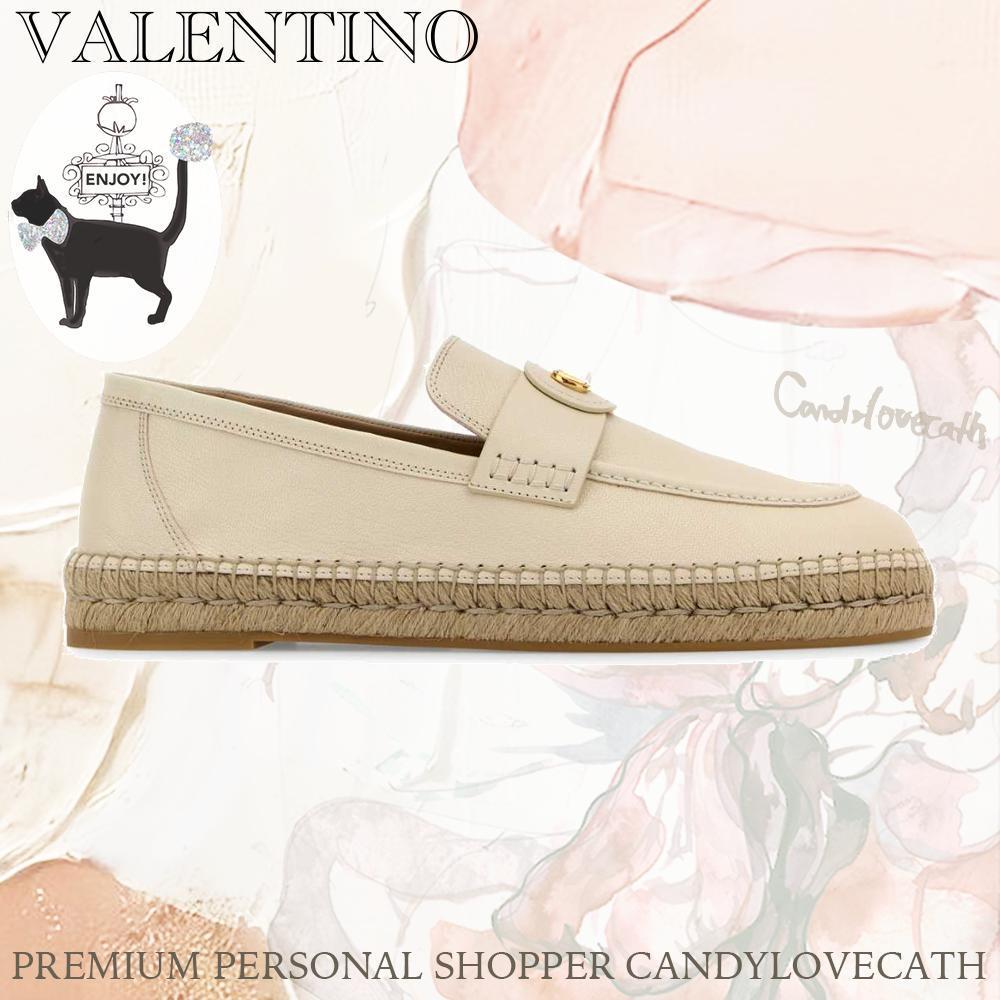 サンダル VALENTINO GARAVANI Ivory Leather Vlogo Espadrilles