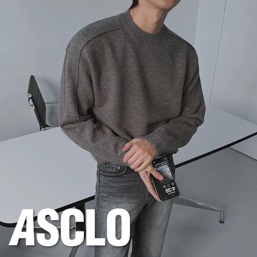 ニット・セーター ASCLO Pipe Line Round Knit (6color)
