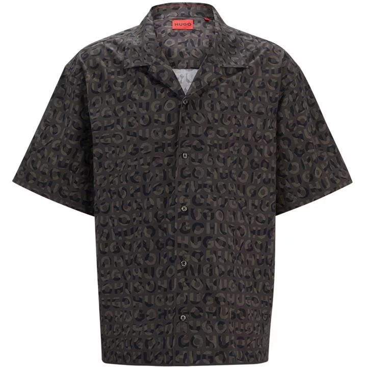 HUGO BOSS★半袖 HUGO ロゴ カジュアル シャツ★ヒョウ柄★黒★