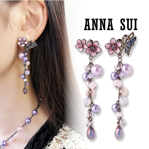 【ANNA SUI】即対応 夜桜と蝶モチーフ イヤリング