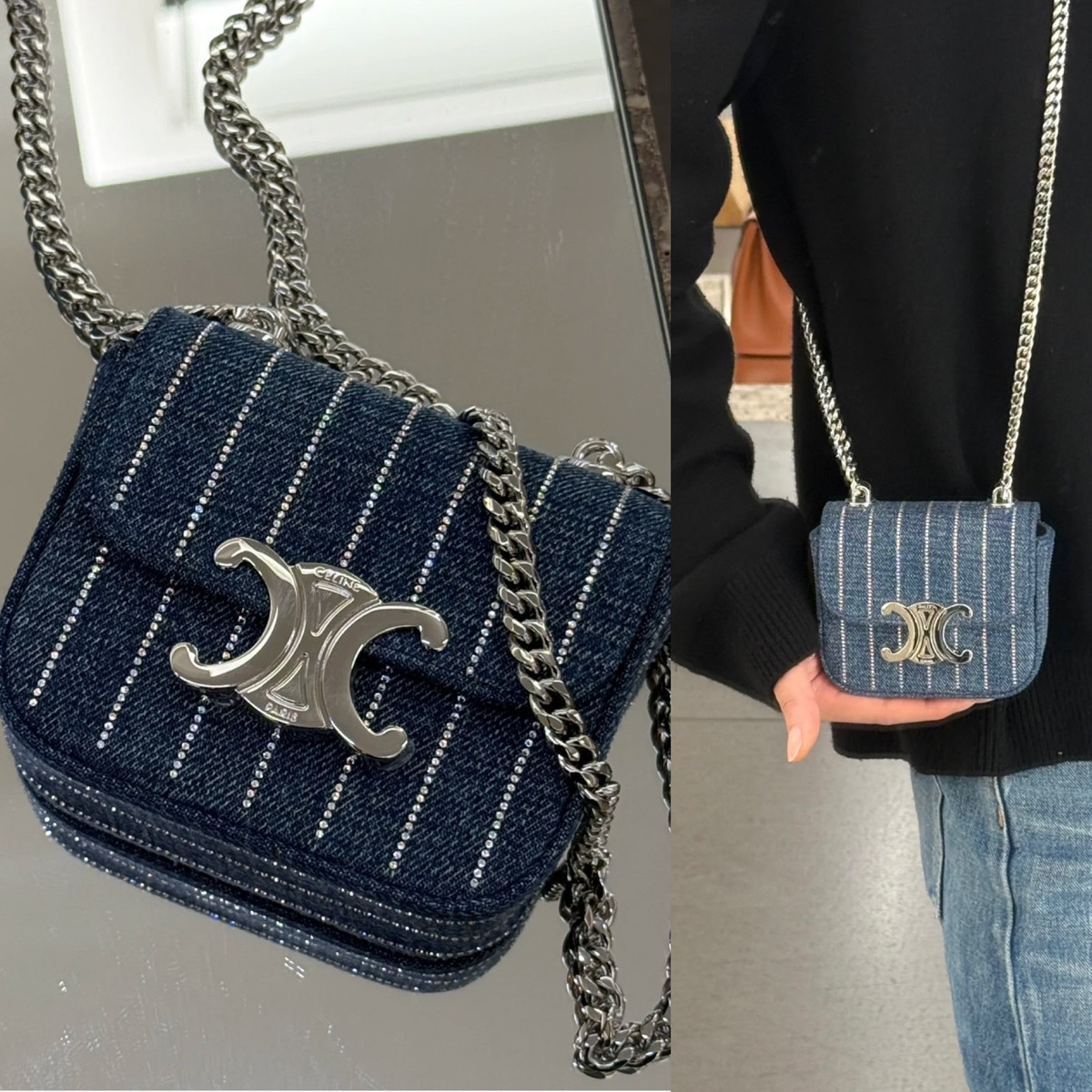 キラキラストライプが可愛い CELINE ミニチェーン クロード
