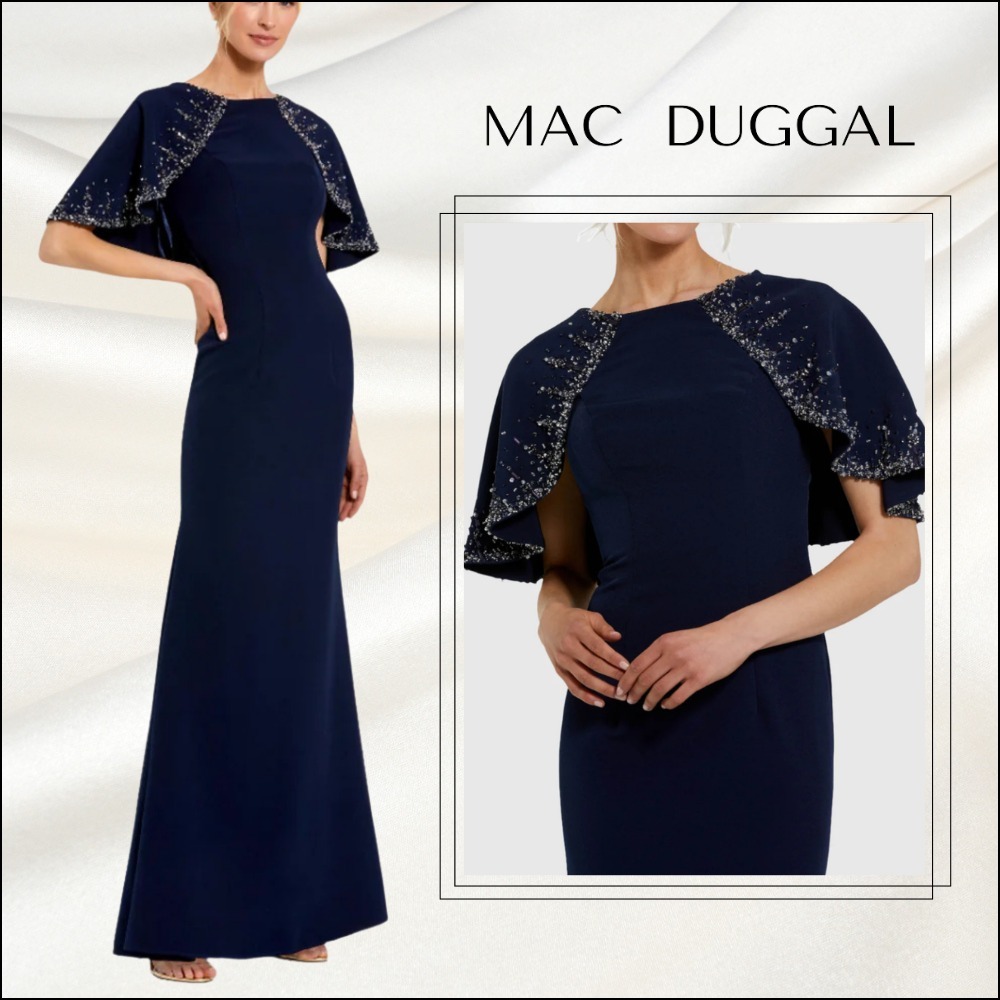 関税送料込【MACDUGGAL】ロングドレス クレープ ガウン ネイビー