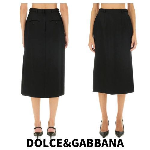 【DOLCE&GABBANA】ハイウエスト ギャバジン ミディスカート