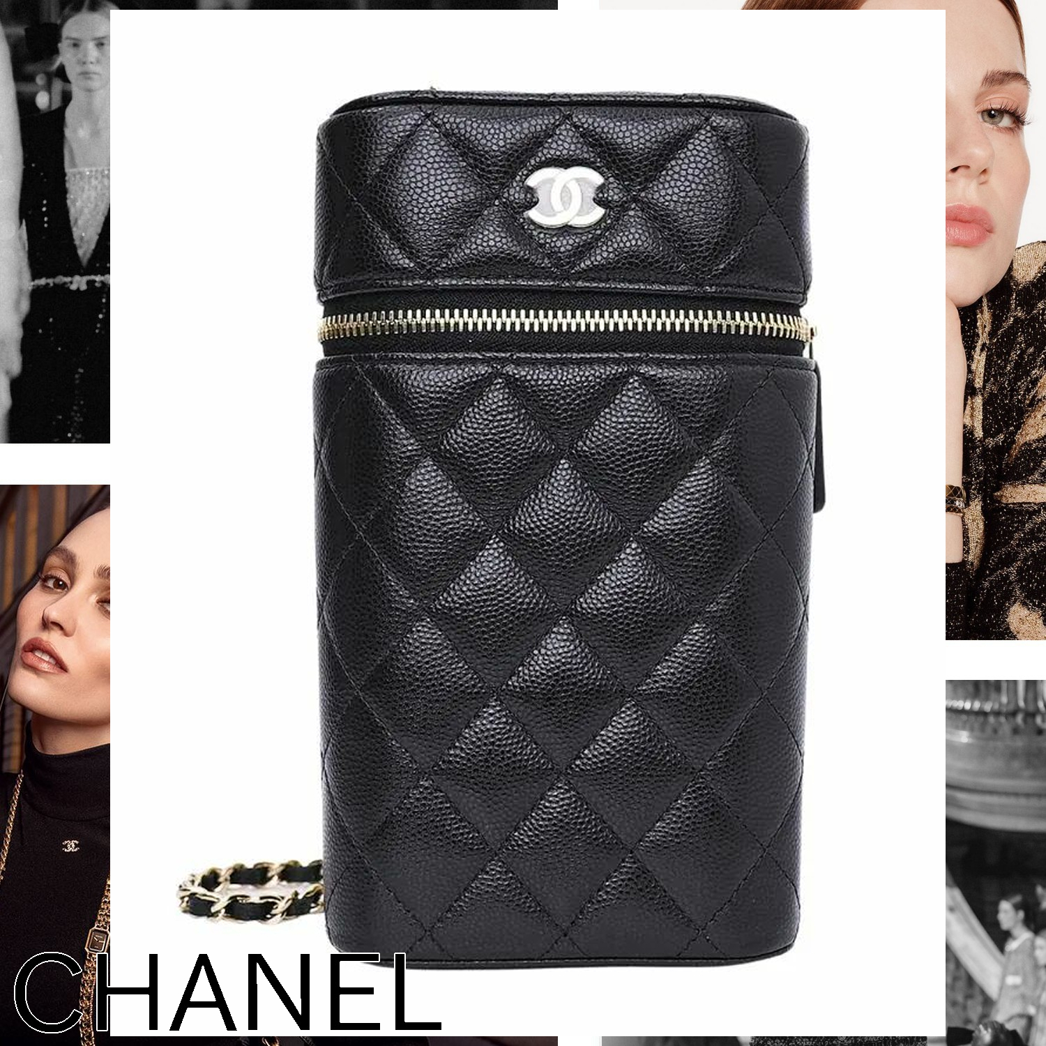 美品 CHANEL チェーン フォン ホルダー ブラック